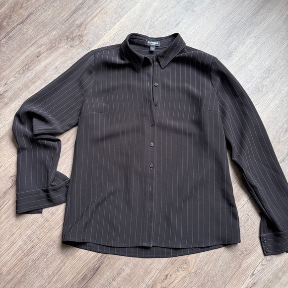 Express Tops - Express Black Striped Portofino Women's Button Up Shirt - Size Small